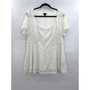 Torrid Women 1 1X 16 18 Lace Blouse Peplum Top Short Sleeve Cottagecore Romantic